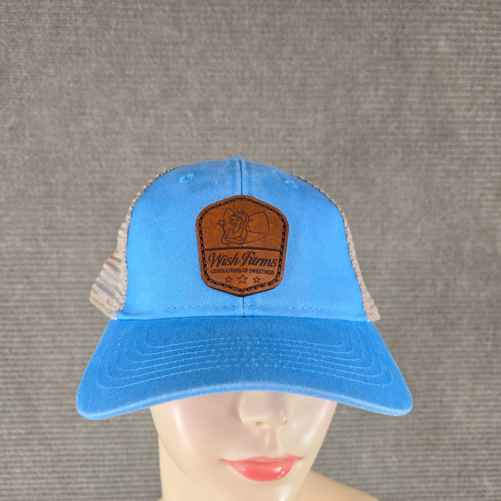 Outdoor Cap Womens OSFM Blue Wish Farms Leather Patch Ponytail Trucker Hat
